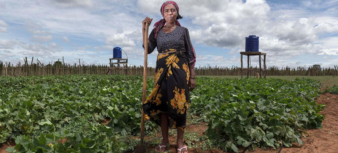 A farmer works in a women's community garden in Androy region, Madagascar.