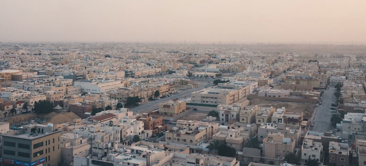 A bird's eye view of the city of Riyadh, Saudi Arabia.
