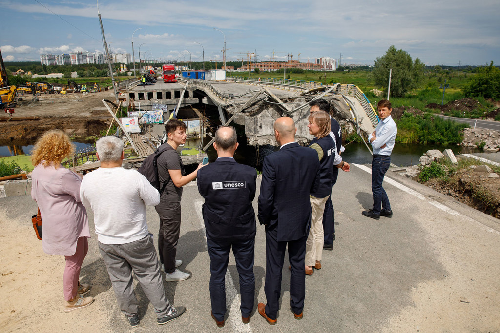 UNESCO staff in Ukraine conducting damage assessment in Borodyanka, near Kyiv.