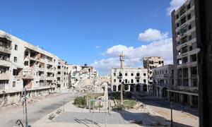 Old city centre in Benghazi, destroyed by bombs and fighting in Libya.