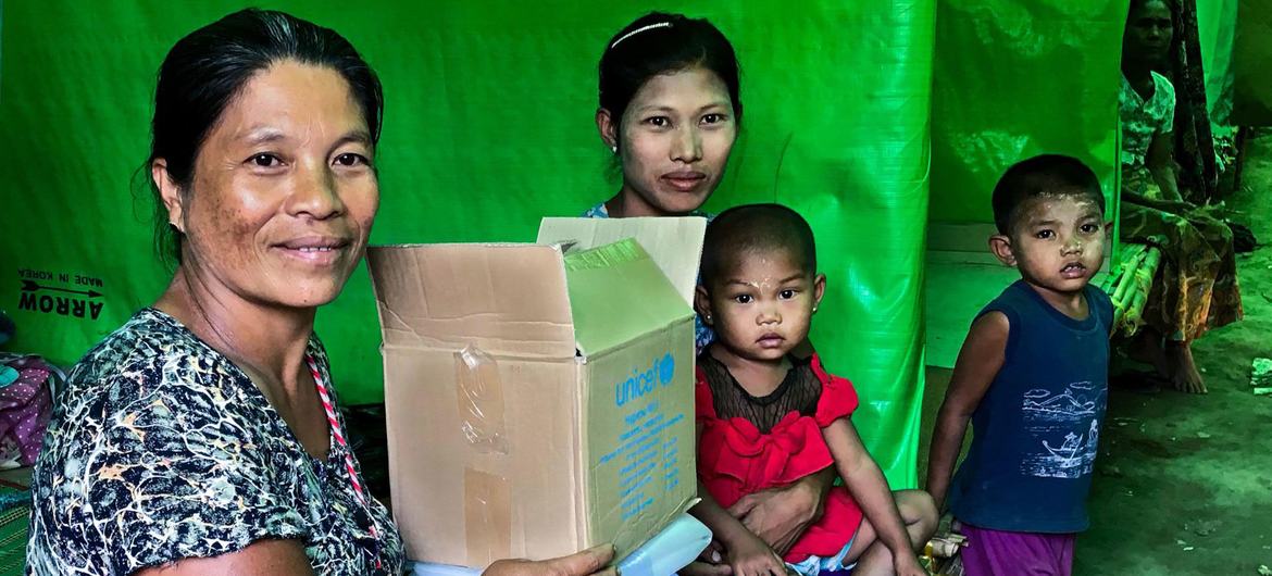 Families displaced by conflict live in a monastery in Rakhine State, Myanmar.