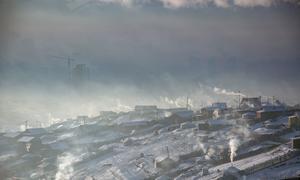 Air pollution in Ulaanbaatar city, Mongolia.