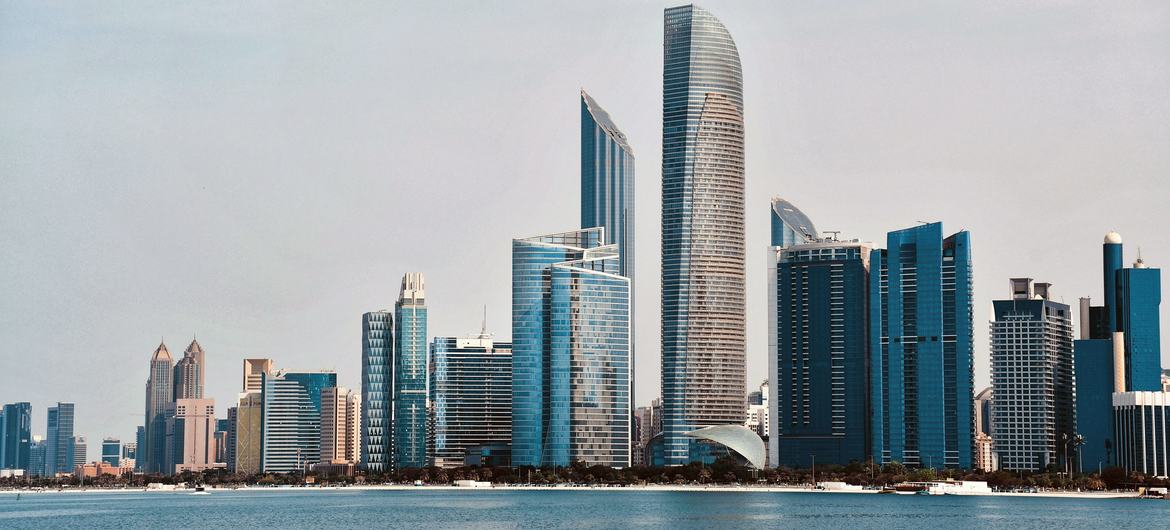 The skyline of Abu Dhabi, United Arab Emirates.