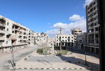 利比亚班加西，被炸弹和战斗摧毁的旧城市中心。