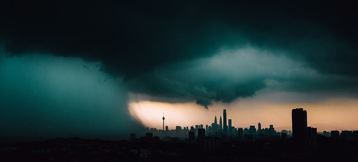 Storm approaches Kuala Lumpur, Malaysia.