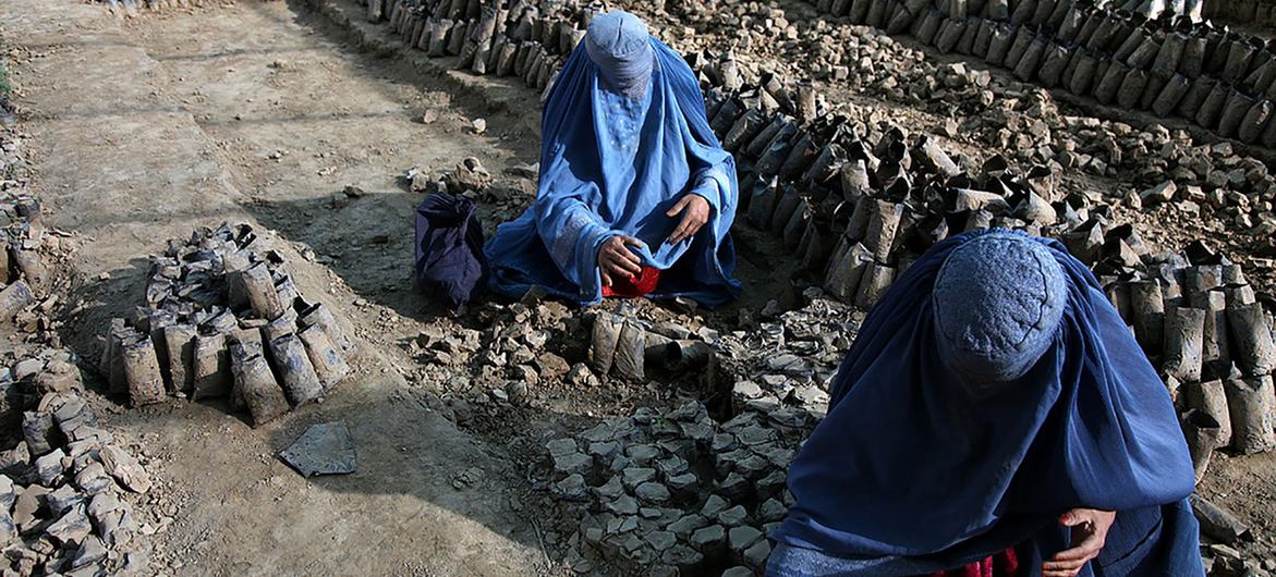 अफ़ग़ानिस्तान की राजधानी काबुल के बाहरी इलाक़े में, खेतों पर काम करते हुए महिलाएँ. (फ़ाइल)