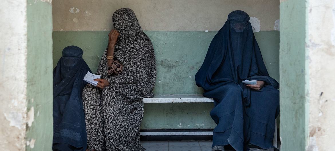 Women in the waiting room of a clinic in Afghanistan. 