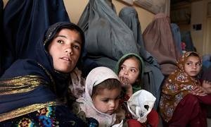 अफ़ग़ानिस्तान के कन्दाहार में एक स्वास्थ्य क्लीनिक में प्रतीक्षा करती कुछ महिलाएँ