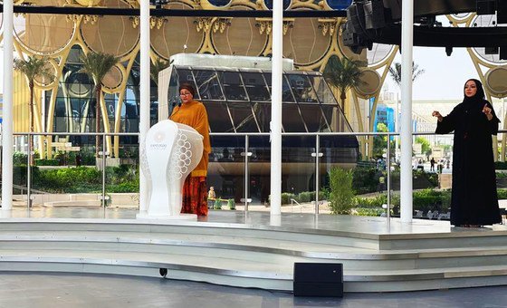 Deputy Secretary-General Amina Mohammed delivers UN Day speech at Expo 2020 in Dubai, UAE.