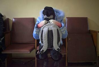 A girl cowers in fear as shelling hits an hospital in Donetsk, Ukraine. (file)