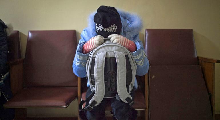 A girl cowers in fear as shelling hits an hospital in Donetsk, Ukraine. (file)