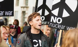 Protestors in the United Kingdom demonstrate against nuclear weapons.(file)