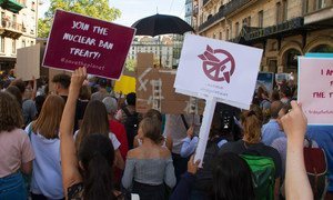 People protest against nuclear weapons at a worldwide climate strike in Geneva. (file)