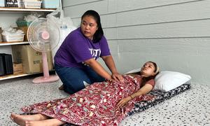 Aorn receives a massage at the Khon Wai Sai centre in northern Thailand.