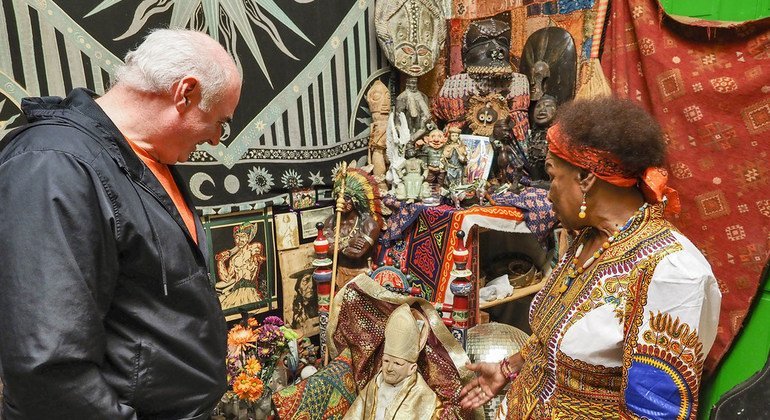 The ILO's Kevin Cassidy speaks to the Voodoo Priestess, Miriam Chamani, in New Orleans.