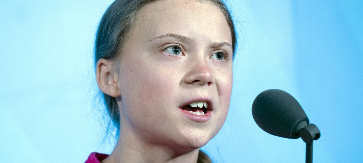 La activista juvenil Greta Thunberg se dirige a los líderes mundiales durante la Cumbre de Acción Climática en la sede de la ONU en Nueva York. 