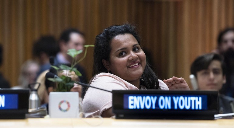 The UN Youth Envoy, Jayathma Wickramanayake, at the Youth Climate Summit in New York.