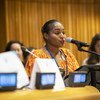 Vinzealhar Ainjo Kwangin Nen, a youth speaker from Papua New Guinea, addresses a meeting on Small Island Developing States at the United Nations in New York...