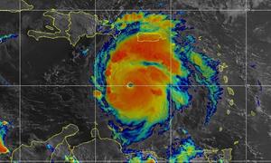 Satellite image of Hurricane Beryl in the Caribbean, a category 5 storm with 165-mph winds as of  8:00 AM on July 2, 2024.