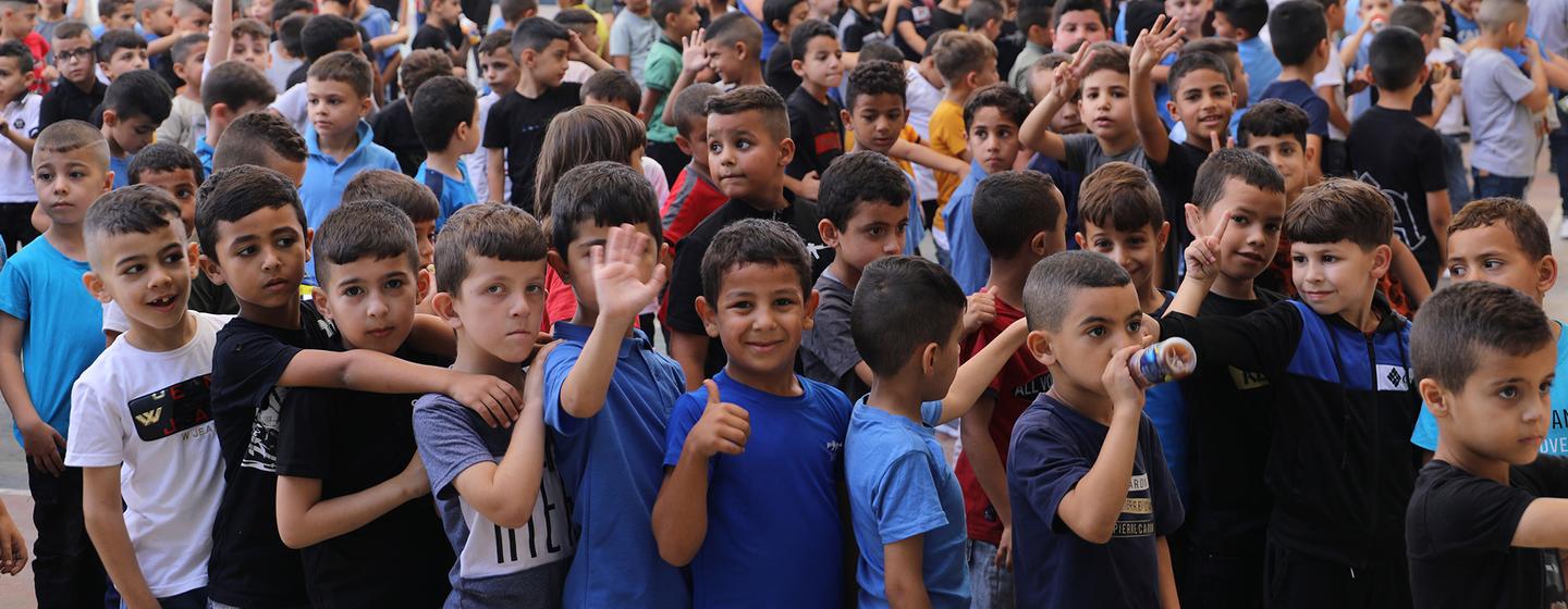 School children in Jenin refugee camp, West Bank.