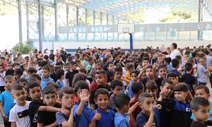 School children in Jenin refugee camp, West Bank.