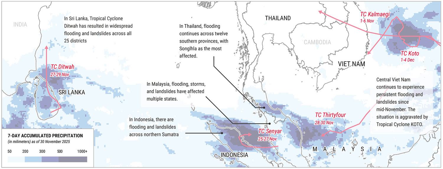 Storms and cyclones across south and southeast Asia from 17 November to 3 December.