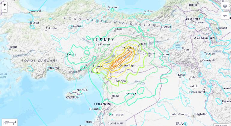 Los colores más oscuros marcan las zonas donde el terremoto tuvo mayor intensidad.