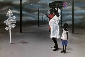 Artwork from Shneider Léon Hilaire, featured in a UN humanitarian report on Haiti.