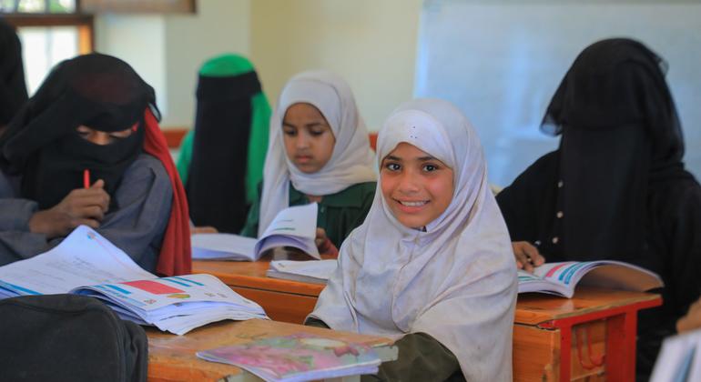 Students at Al Sahary school in Majzar, Marib, Yemen.