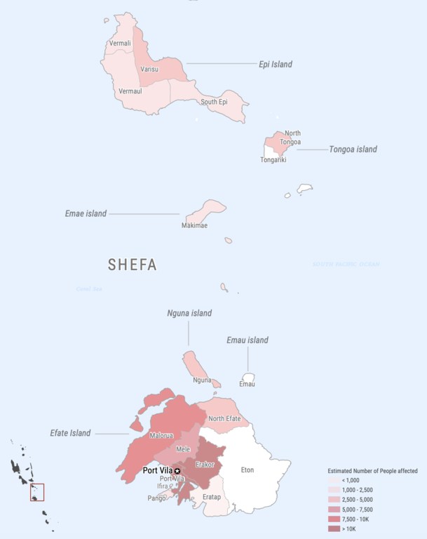 Vanuatu earthquake Impact in Shefa province (as of 21 December 2024).