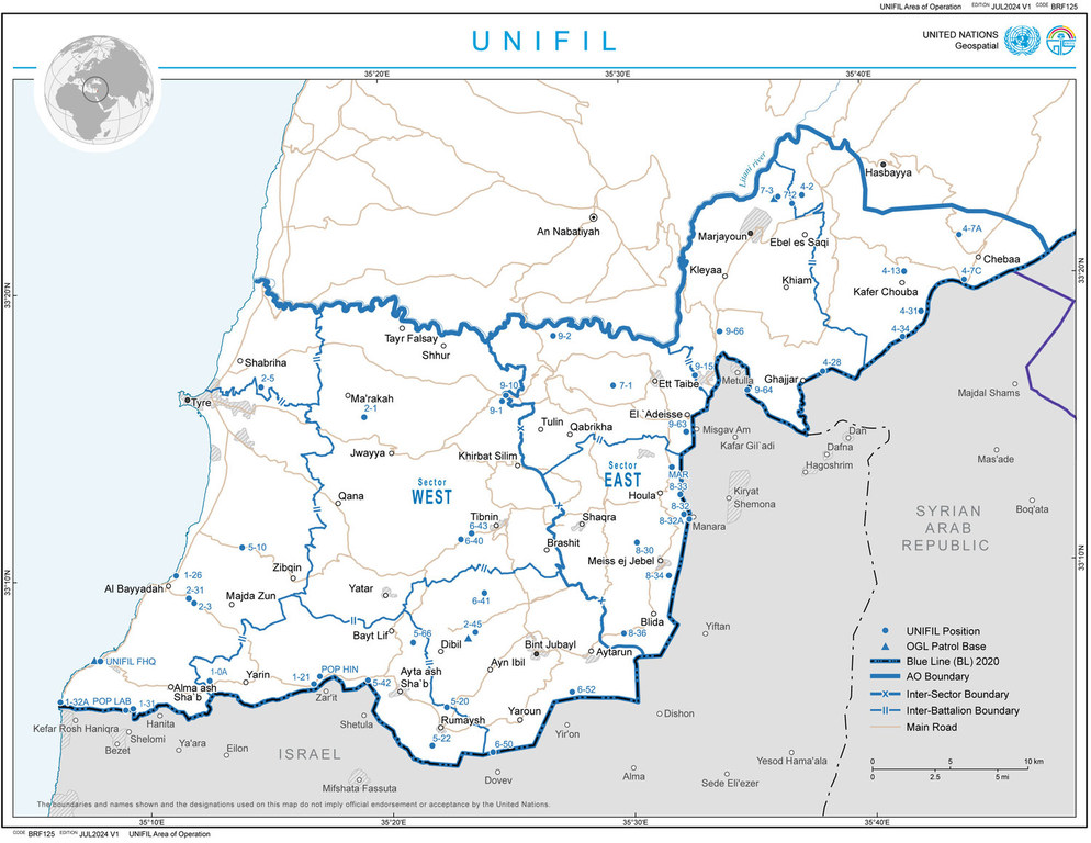 Map of UNIFIL's operational area.