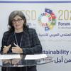 جانا البابا تتحدث من على المنصة خلال المنتدى العربي للتنمية المستدامة 2024 في بيروت.