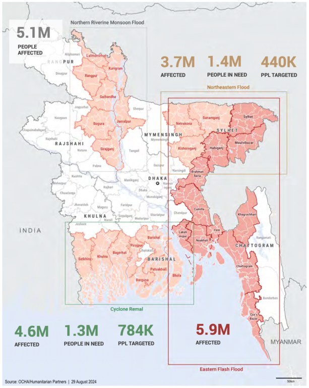 Impact of cyclones and monsoon floods in Bangladesh (May to August 2024)