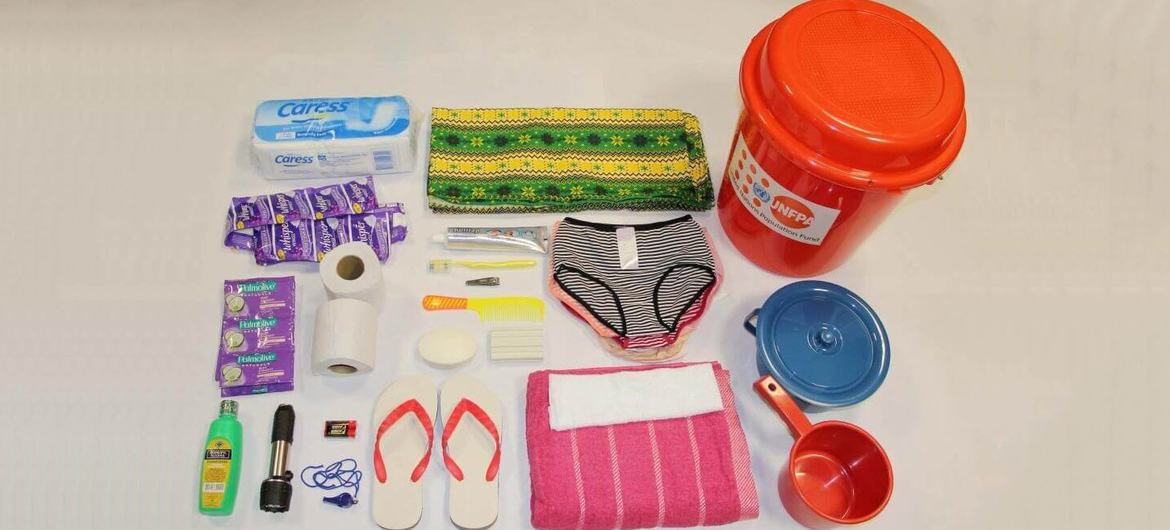 Contents of a UNFPA dignity kit.