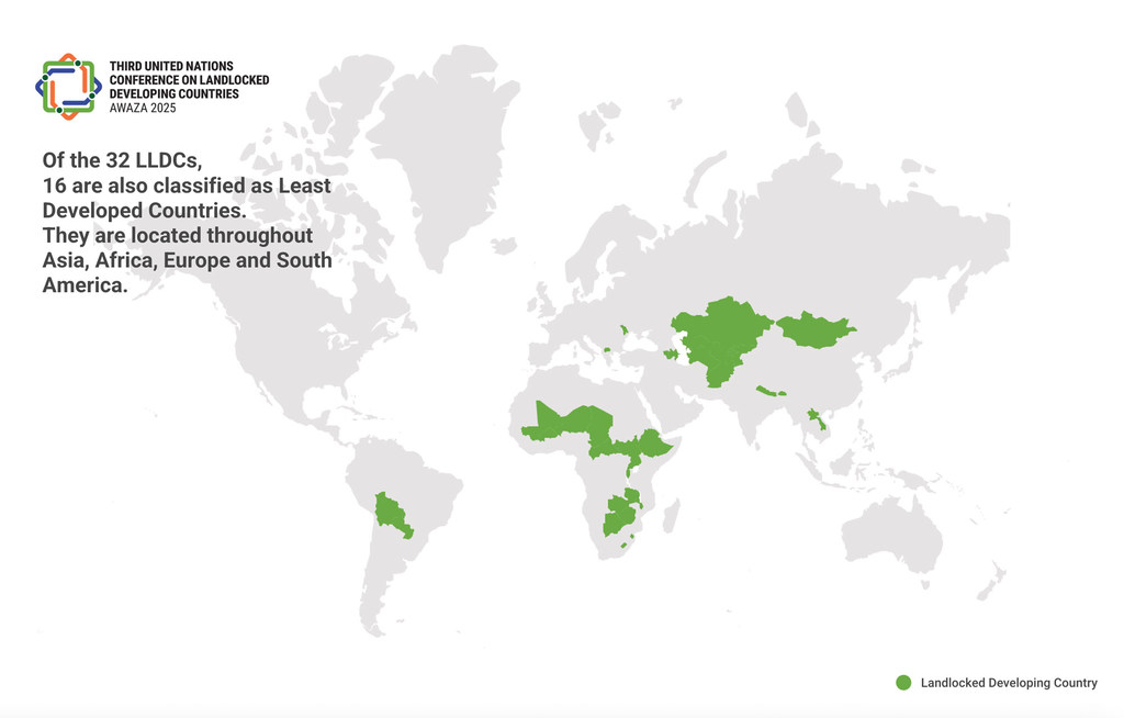 There are 32 landlocked developing countries, of which 16 are also least developed. There are 32 landlocked developing countries, of which 16 are also least developed.