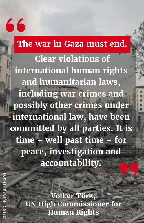 "The war in Gaza must end. Clear violations of international human rights and humanitarian laws, including war crimes and possibly other crimes under international law, have been committed by all parties. It is time – well past time – for peace, investig…