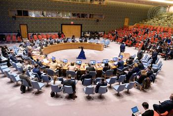 Le Conseil de sécurité de l'ONU lors d'une réunion sur la situation en Ukraine.