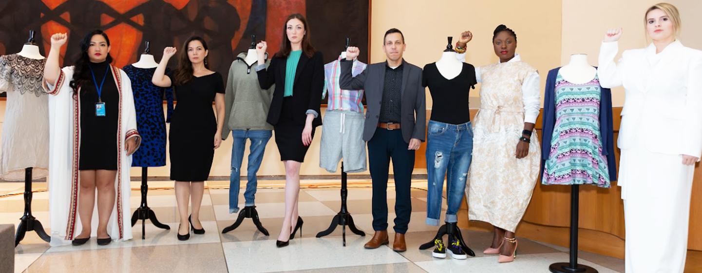 Five sexual assault survivors stepped out of anonymity during the UN exhibit “What were you wearing?” in New York.