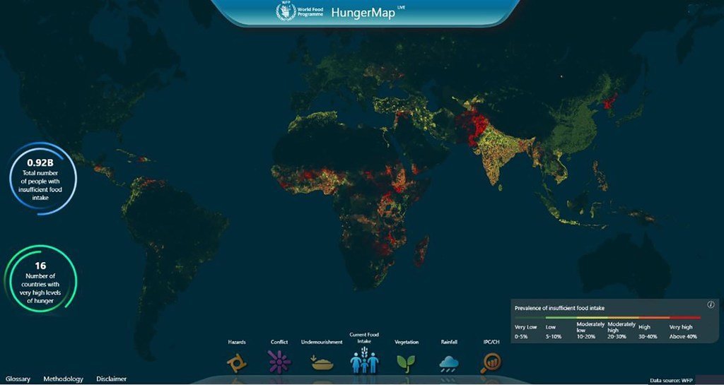 Cette carte interactive utilise des mesures en temps réel pour identifier les zones du monde les plus touchées par la faim