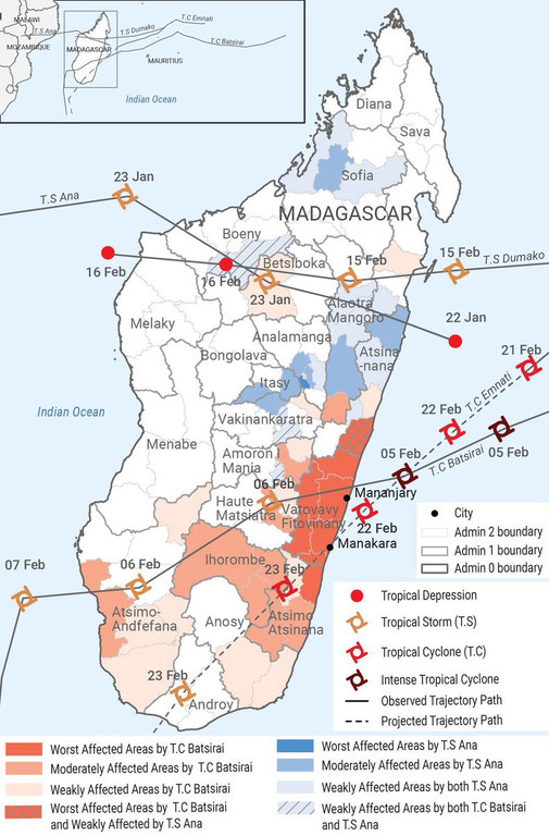 Tropical Cyclone Emnati is forecast to reach Madagascar on Tuesday, 22 February, in the late evening.