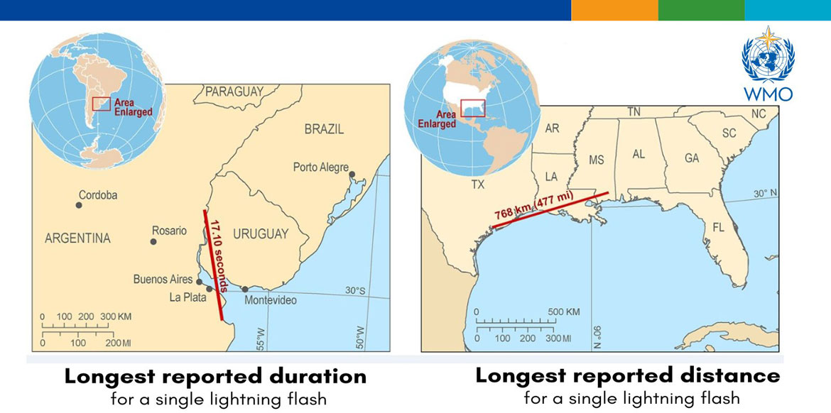 World Meteorological Organization certifies two megaflash lightning records in notorious hotspots in North and South America.