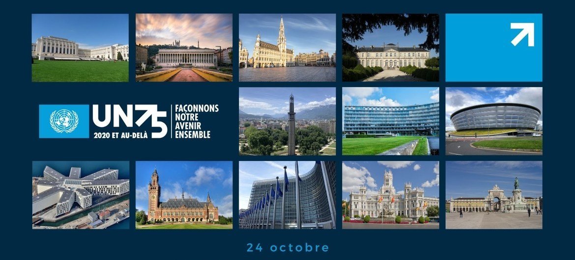 Plus de 300 bâtiments et des lieux iconiques à travers l’Europe seront illuminés en bleu le 24 octobre 2020, Journée des Nations Unies, afin de commémorer les 75e anniversaire de l’Organisation.