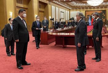 秘书长古特雷斯与中国国家主席习近平举行会晤。