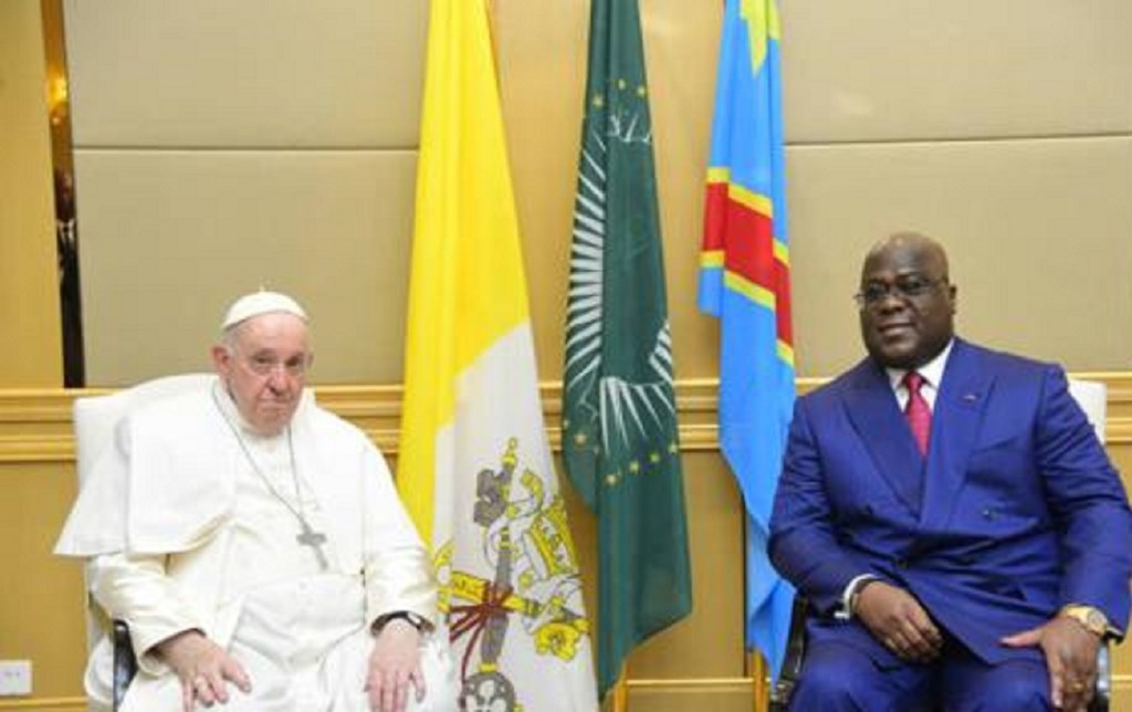 Le pape François rencontre le Président Félix-Antoine Tshisekedi de la République démocratique du Congo à Kinshasa le 31 janvier 2023.