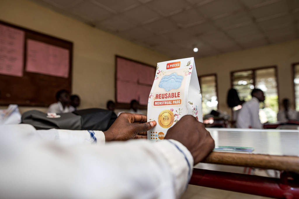 Reusable sanitary pads produced at a UNFPA workshop in rural Gambia