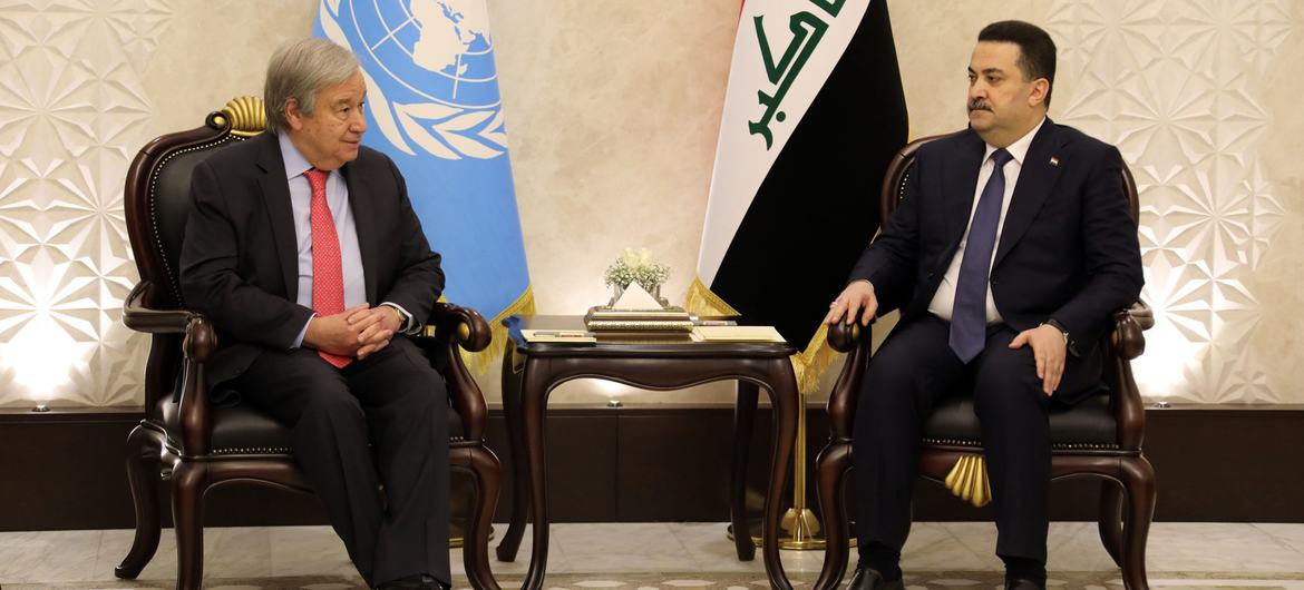 Le Secrétaire général de l'ONU, António Guterres, rencontre le Premier ministre iraquien à Bagdad.
