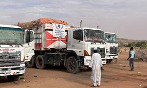 Trucks loaded with humanitarian aid on their way to deliver supplies to El Fasher, Darfur. (file)