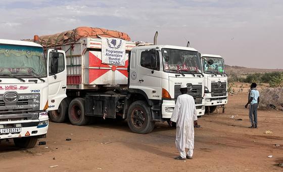 شاحنات محملة بالمساعدات الإنسانية في طريقها لتسليم الإمدادات الغذائية إلى الفاشر، دارفور.
