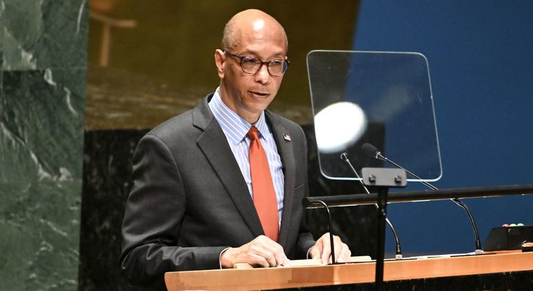 روبرت وود نائب السفيرة الأمريكية لدى الأمم المتحدة، يتحدث أمام الجمعية العامة للأمم المتحدة.
