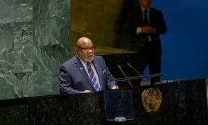 Ambassador Dennis Francis of Trinidad and Tobago, President-elect of the 78th session of the UN General Assembly, addresses a plenary meeting of the General Assembly.